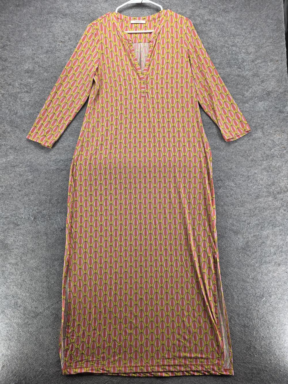 Maliparmi Dress Womens 46 Multicolor Kaftan Maxi V-Neck 3/4 Sleeve Geometric